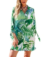 Cupshe Women's Tropical Collared Button-Up Mini Cover-Up