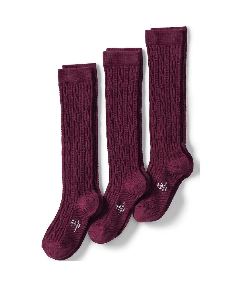 Lands' End Girls School Uniform Solid Cable Knee Socks (3-pack)
