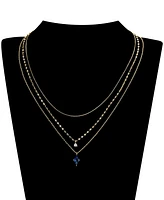 Unwritten Cubic Zirconia Blue Glass Layered 3-Piece Necklace Set