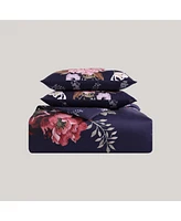 Bebejan Deep Purple Garden Bedding 200 Thread Count 100% Cotton Sateen 5 Piece King Size Reversible Comforter Set