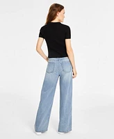 Calvin Klein Jeans Womens Ribbed Polo Shirt Wide Leg Jeans