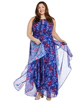 R & M Richards Plus Floral-Print Ruffled Maxi Dress