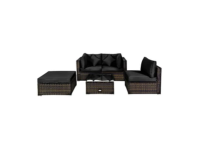 Slickblue 5 Pieces Outdoor Patio Rattan Furniture Set Sectional Conversation with Cushions