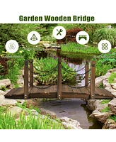 Slickblue 5 Feet Wooden Garden Bridge Arc Footbridge Stained Finish Walkway with Safety Rails