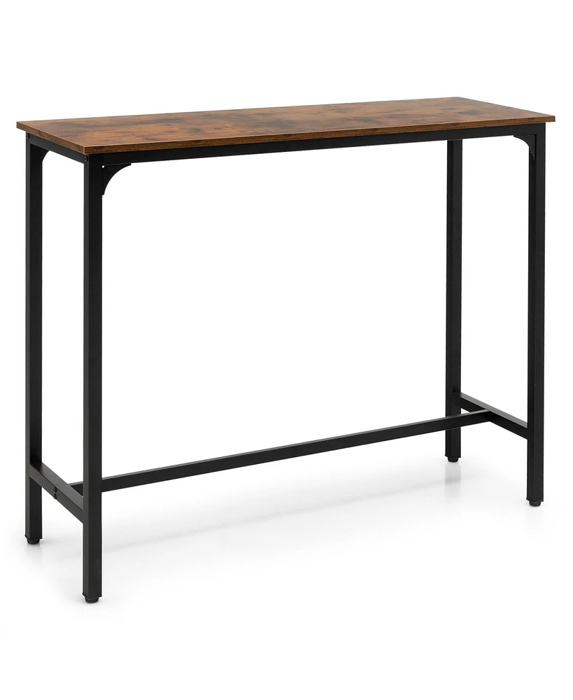 Slickblue 48 Inch Industrial Pub Dining Table with Steel Frame-Rustic Brown