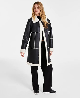 Maralyn & Me Juniors' Long Faux-Shearling-Trimmed Coat