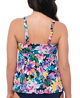 Swim Solutions Women's Garden Swan Triple-Tiered Tankini, Created for Macy's