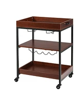 Slickblue 3 Tiers Kitchen Island Serving Bar Cart with Glasses Holder and Wine Bottle Rack