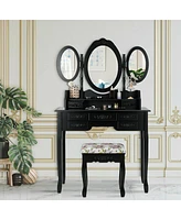 Slickblue 7 Drawer Tri-Folding Mirror Dressing Vanity Makeup Set