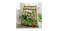 Slickblue 3 Tiers Outdoor Stand Bamboo Flower Pot Shelf