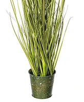 Vickerman 24" Artificial Potted Green Grass and Daisies.