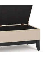 Simpli Home Oregon Storage Ottoman Bench with Tray Satin Cream Pu Leather