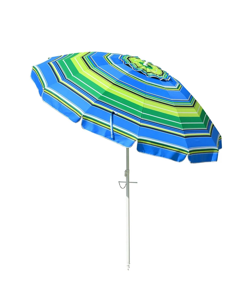 Yescom 7 Ft Striped Outdoor Umbrella Uv Protection Sunshade Tilt Sand Anchor