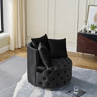 Streamdale Furniture Velvet Swivel Chair with Wheels, 3 Pillows - Black