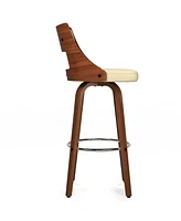 Simpli Home Dallyn Swivel Bar Stool (Set of 2) in Cream Pu Leather