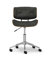 Simpli Home Dax Bentwood Office Chair in Distressed Slate Grey Pu Leather
