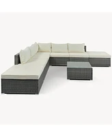 8-Pieces Outdoor Patio Furniture Sets, Garden Conversation Wicker Sofa Set, Single Sofa