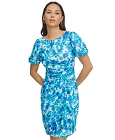 Dkny Petite Printed Bubble-Sleeve Draped Sheath Dress