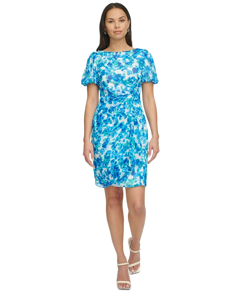 Dkny Women's Printed Boat-Neck Bubble-Sleeve Sheath Dress