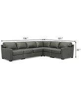 Radley 136" 5-Pc. Leather Square Corner L Shape Modular Sectional