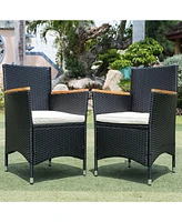 7 Piece Outdoor Patio Wicker Dining Set Patio Wicker Furniture Dining Set with Acacia Wood Top