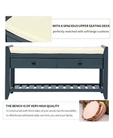 Shoe Rack With Cushioned Seat And Drawers, Multipurpose Entryway Storage Bench