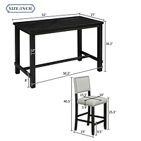 5-Piece Counter Height Dining Set, Classic Elegant Table And 4 Chairs In Espresso