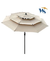 Streamdale Furniture 9FT 3-Tiers Outdoor Patio Umbrella With Crank And Tilt And Wind Vents For Garden Backyard