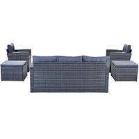 Streamdale Furniture 6-Piece Wicker Patio Set with Coffee Table & Ottomans