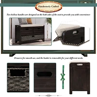 Storage Bench With Removable Basket And 2 Drawers, Fully Assembled Shoe Bench