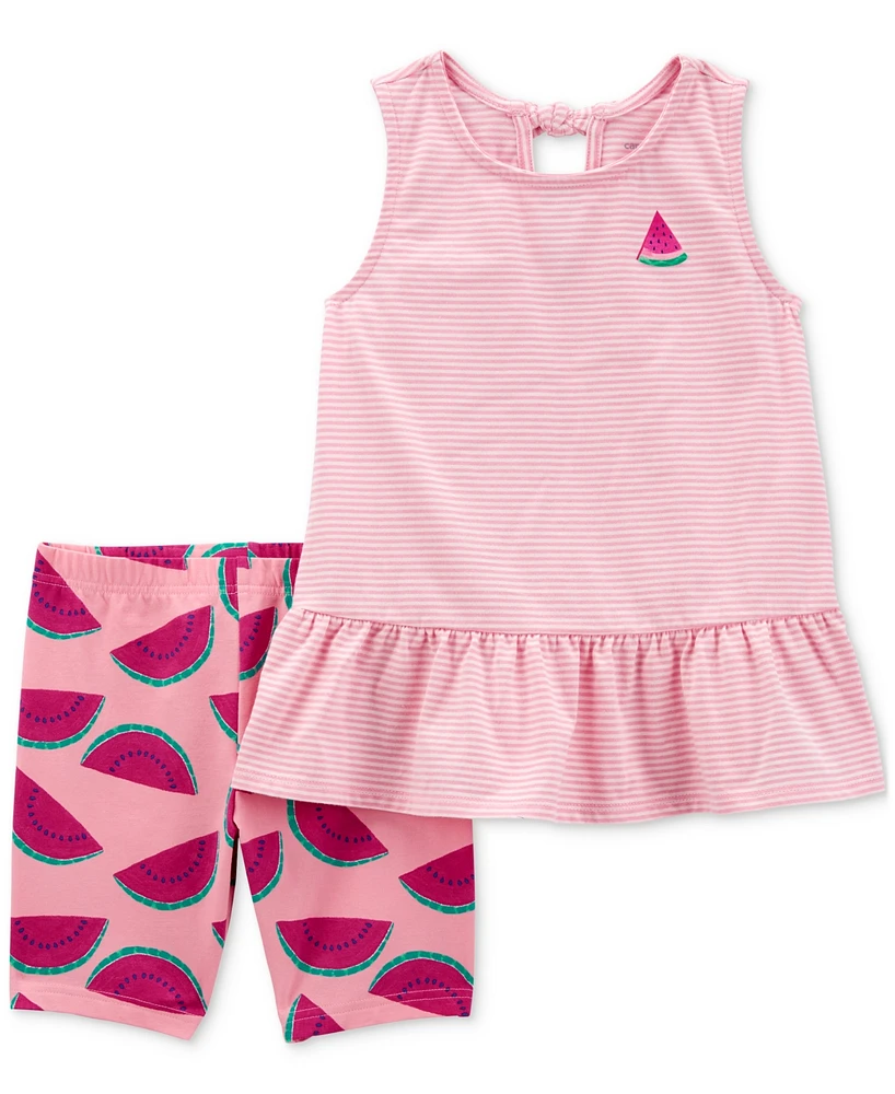 Carter's Toddler Girls Striped Watermelon Top & Bike Shorts, 2 Piece Set