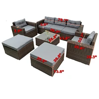 6 Piece Patio Rattan Wicker Outdoor Furniture Conversation Sofa Set With Removable Cushions