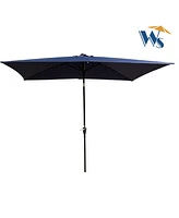 10 X 6.5FT Rectangular Patio Solar Led Lighted Outdoor Umbrellas With Crank And Push Button