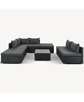 8-Pieces Outdoor Patio Furniture Sets, Garden Conversation Wicker Sofa Set, Single Sofa