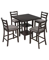 Streamdale Furniture 5-Piece Wooden Counter Height Dining Set With Padded Chairs And Storage Shelving