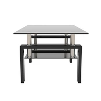 Streamdale Furniture Modern Black Glass Coffee Table Set for Living Room