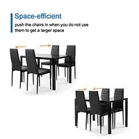 5-Piece Dining Set: Glass Table, 4 Leather Chairs