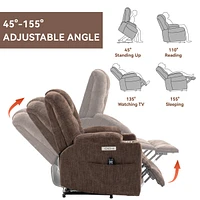 Massage Recliner with Heat and Usb Ports for Elderly - Brown