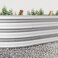 Raised Garden Bed Outdoor, Oval Large Metal Raised Planter Bed for Plants, Vegetables, and Flowers - Silver