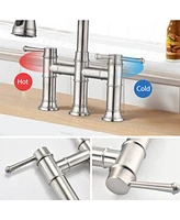 Streamdale Furniture Double Handle Bridge Kitchen Faucet With Pull-Down Spray Head