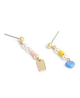 Coach Faux Pearl Signature Charm Mismatched Linear Earrings