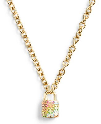 Coach Faux Stone Signature Rainbow Quilted Lock Pendant Necklace