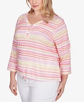 Hearts Of Palm Plus Size Spring Into Action 3/4 Sleeve Top