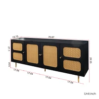 Rattan Sideboard Buffet Cabinet, Kitchen Storage Cabinet Console Table With Adjustable Shelves