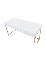 Streamdale Furniture Ottey Vanity Desk in White High Gloss & Gold Finish