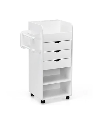 Slickblue Wooden Utility Rolling Craft Storage Cart with Lockable Casters-White