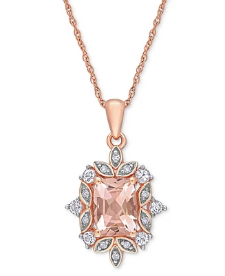 Morganite (1-1/2 ct. t.w.), Lab-Grown White Sapphire (1/3 ct. t.w.) & Diamond (1/20 ct. t.w.) Framed 17" Pendant Necklace in 10k Rose Gold