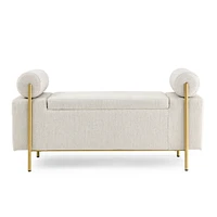 Beige Linen Storage Bench with Iron Legs