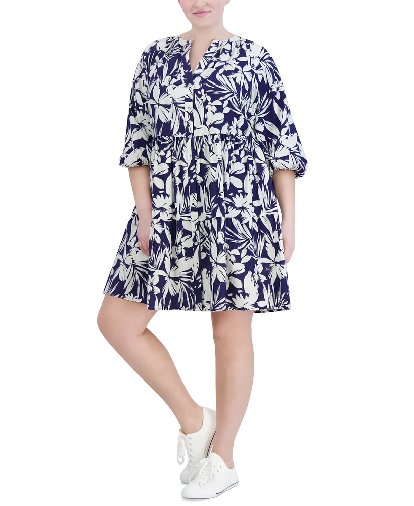 Jessica Howard Plus Printed Button-Front A-Line Dress