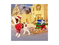 Slickblue Outdoor Pre-lit Xmas Dog and Sleigh with 170 Warm Bright Lights for Porch